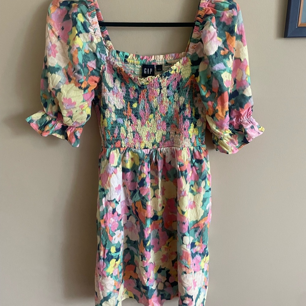 GAP Colorful Puff Sleeve Smocked Floral Dress